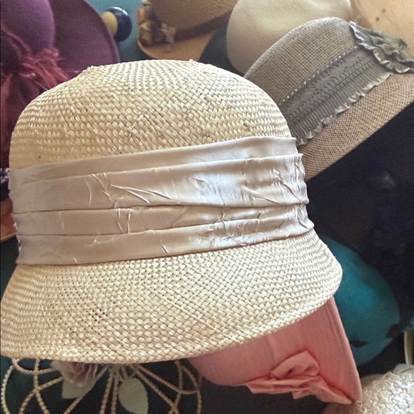 Chic Beige Floral summer cloche Women's Hat with Netting by  hopeless romantic - Picture 3 of 5